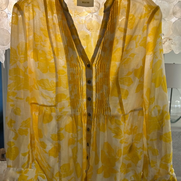 Anthropology happy yellow and white light weight size small peplum blouse - Picture 3 of 7